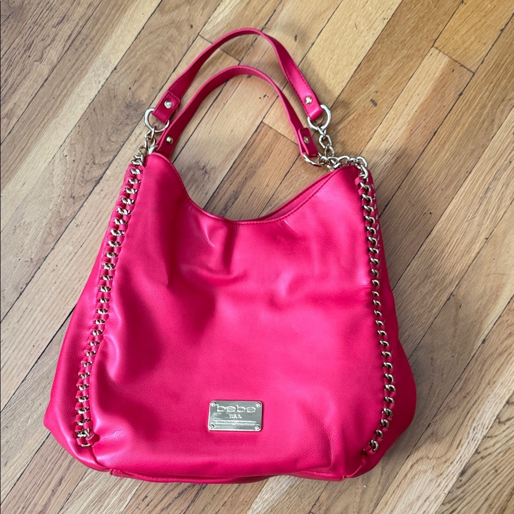 Bebe Hot Pink Shoulder Bag with Chain Detail